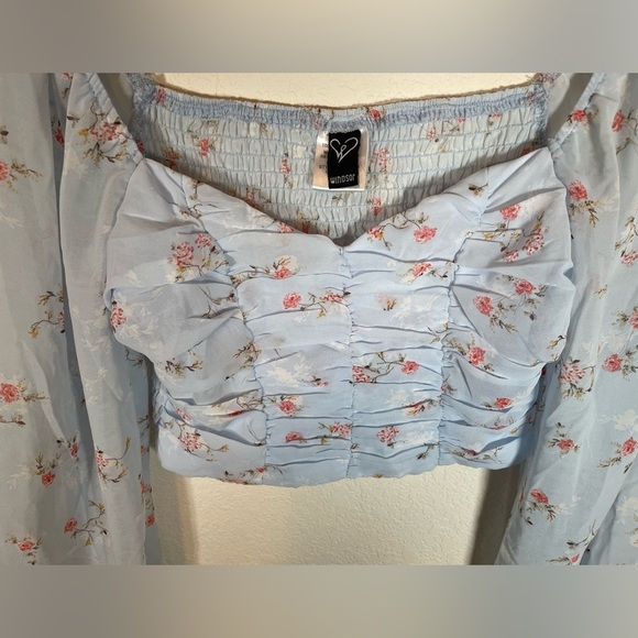Windsor Sheer Crop Floral Blue Women's Blouse - Picture 4 of 8
